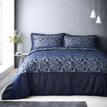 Jacquard Damask Floral Quilted Bedspread + Pillowshams Set Navy Blue