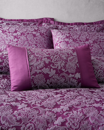 Jacquard Damask Floral Boudoir Filled Bed Cushion, Plum