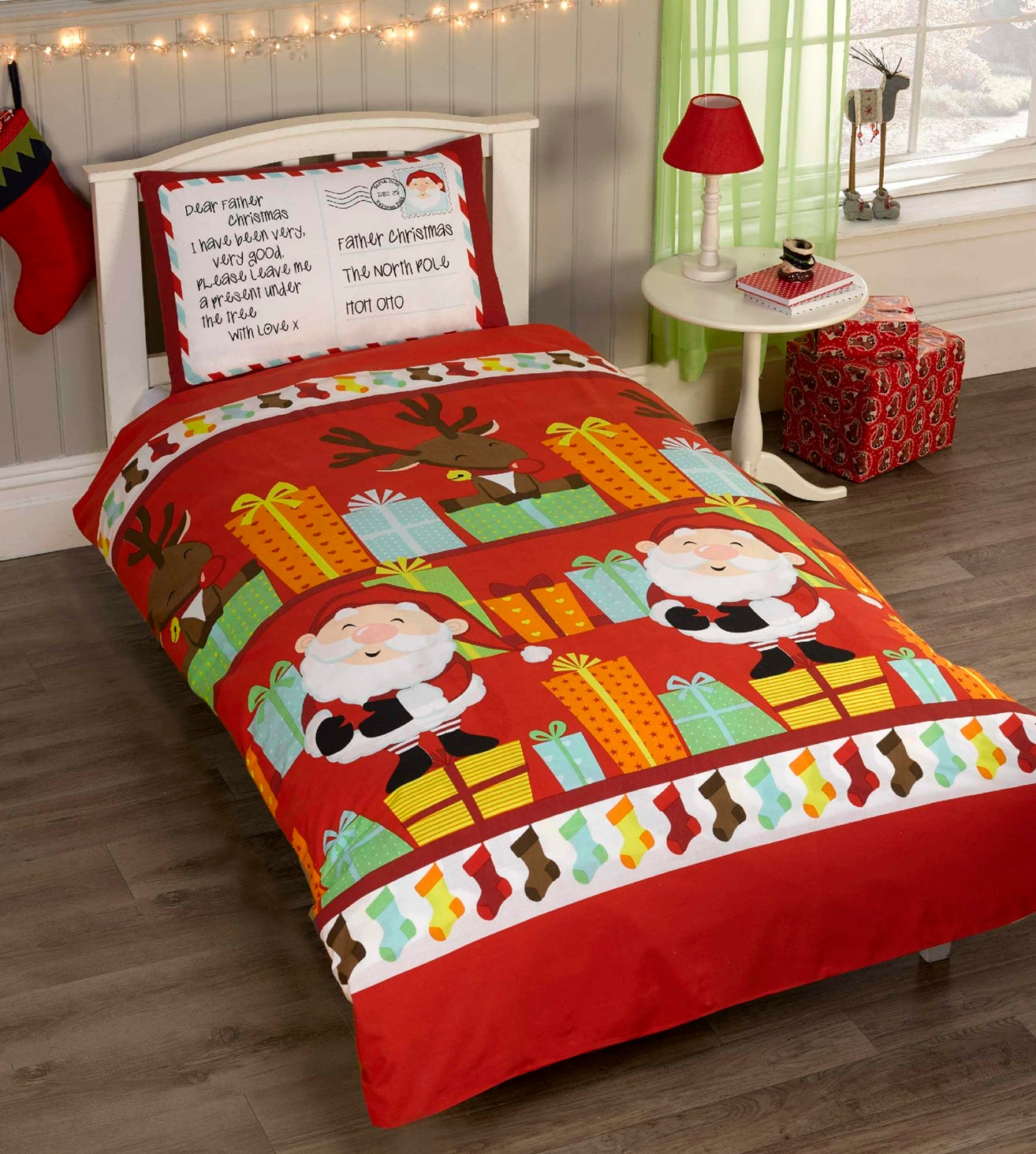 Santa's List Single Duvet Cover Set - Red