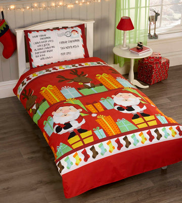 Santa's List Single Duvet Cover Set - Red
