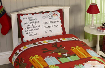 Santa's List Single Duvet Cover Set - Red