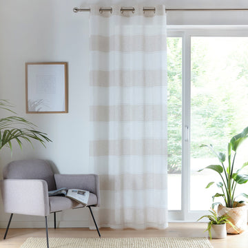 55x90" Natural Santorini Stripes Linen Look Voile Net Curtain