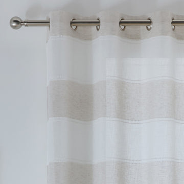 55x90" Natural Santorini Stripes Linen Look Voile Net Curtain