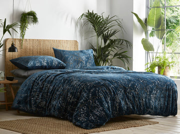 Sapporo Prestige Velvet Willow Leaves Duvet Cover Set, Super King, Peacock Blue