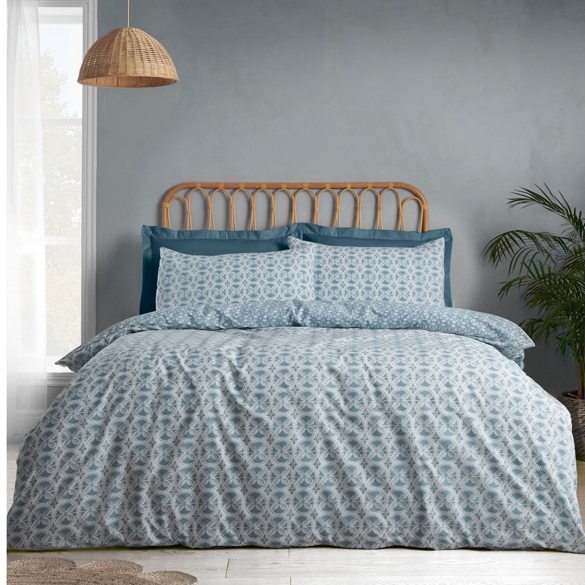 Catherine Lansfield Sardinia Duvet Cover Set, King, Seafoam Blue