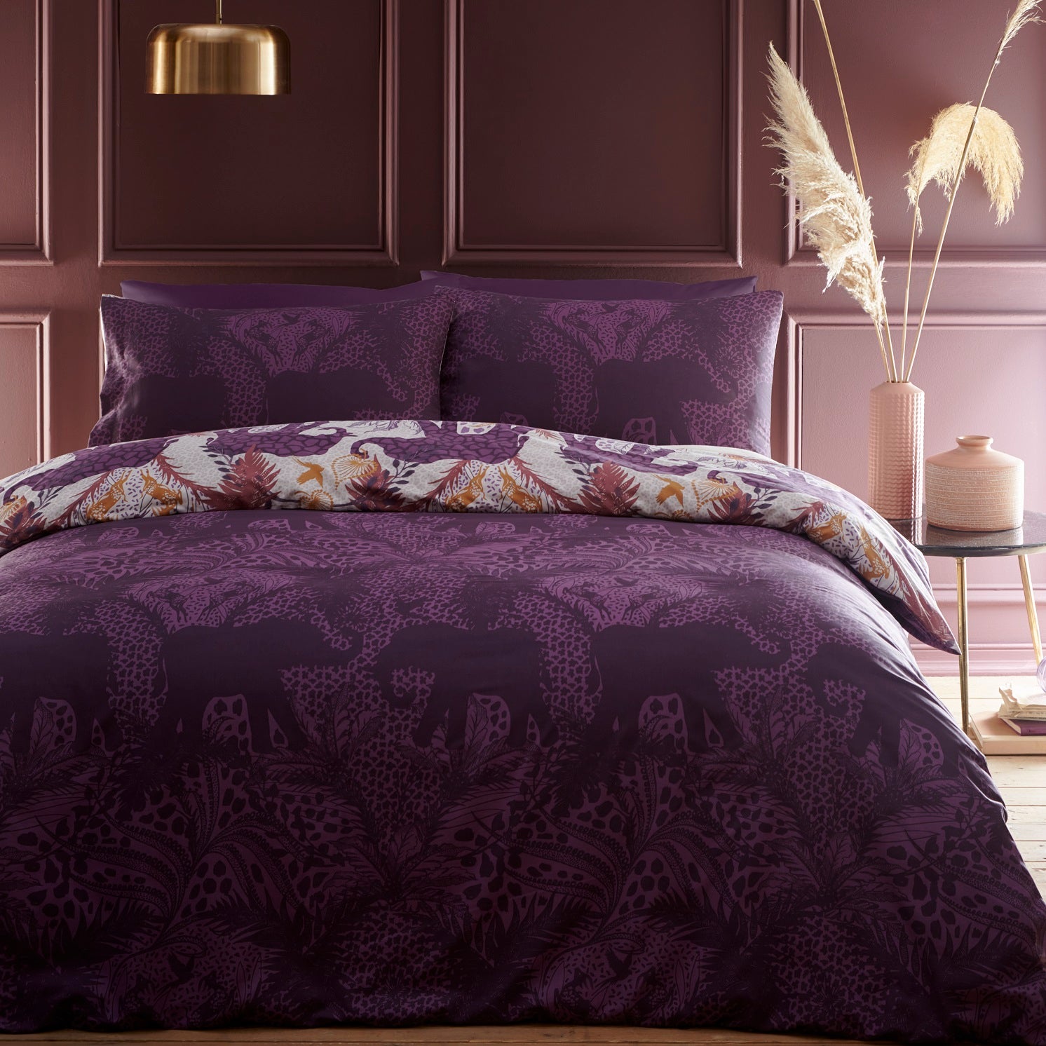 Single Animal Print Tropical Jungle Duvet Set - Purple Plum