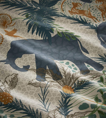 Double Indian Elephant Teal Tropical Duvet Set - Palm Fern Design