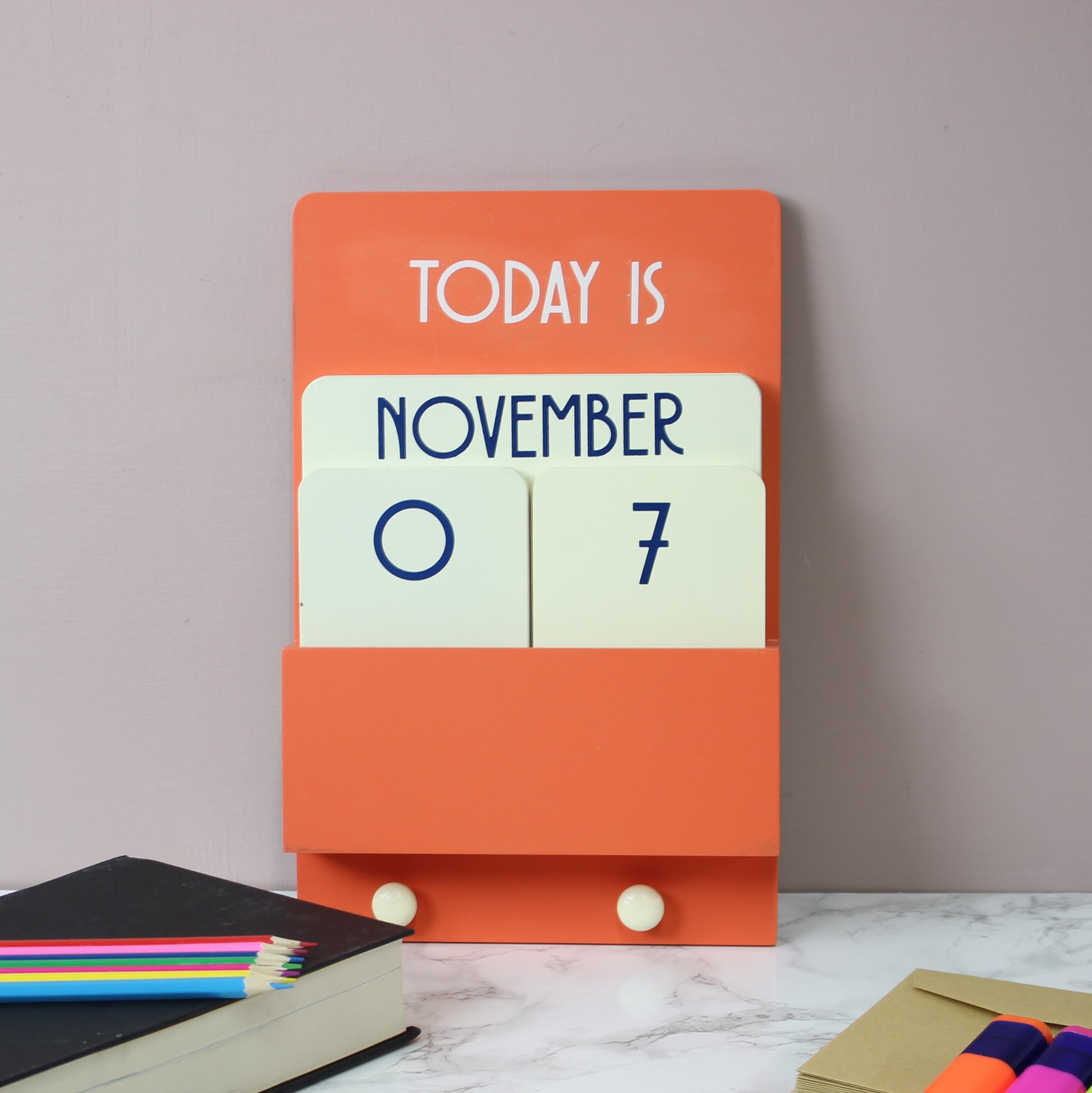 South Beach Orange Wall Mounted Calendar with Hooks