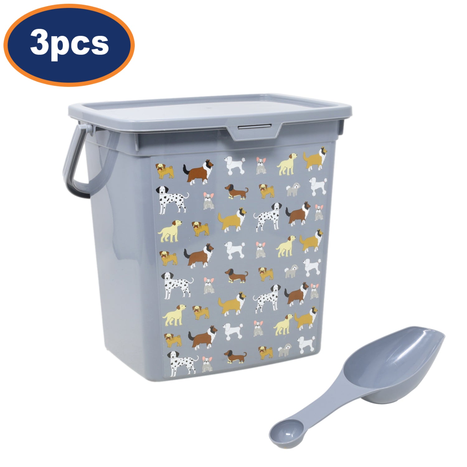 3pc Large Plastic 6L Pet Food Storage With Spoon