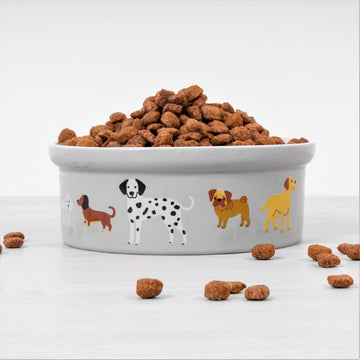 Stoneware Pet Bowl Dog Printed White