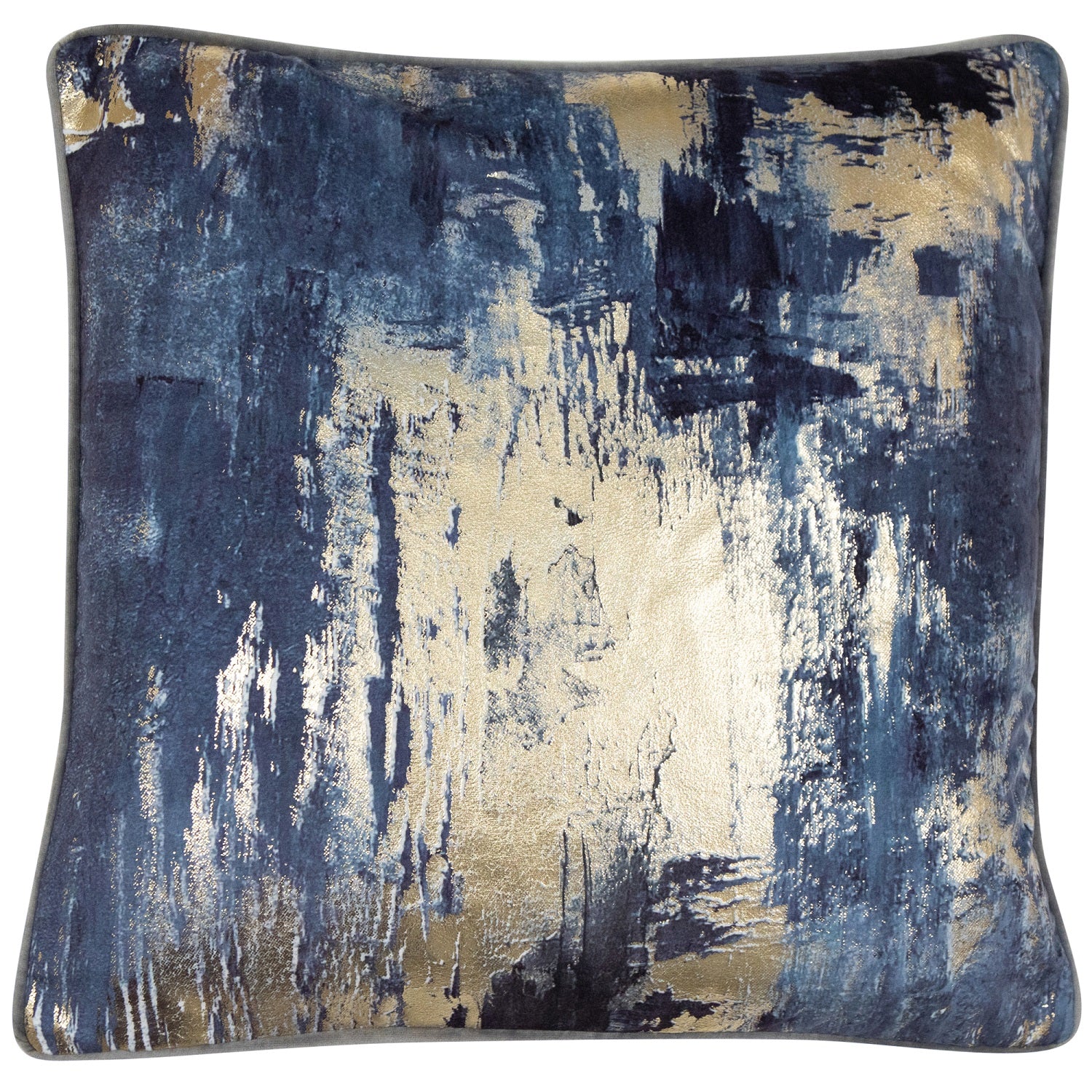 Malini Idyllic Cushion Velvet Foil Print, 45x45 Gold & Blue