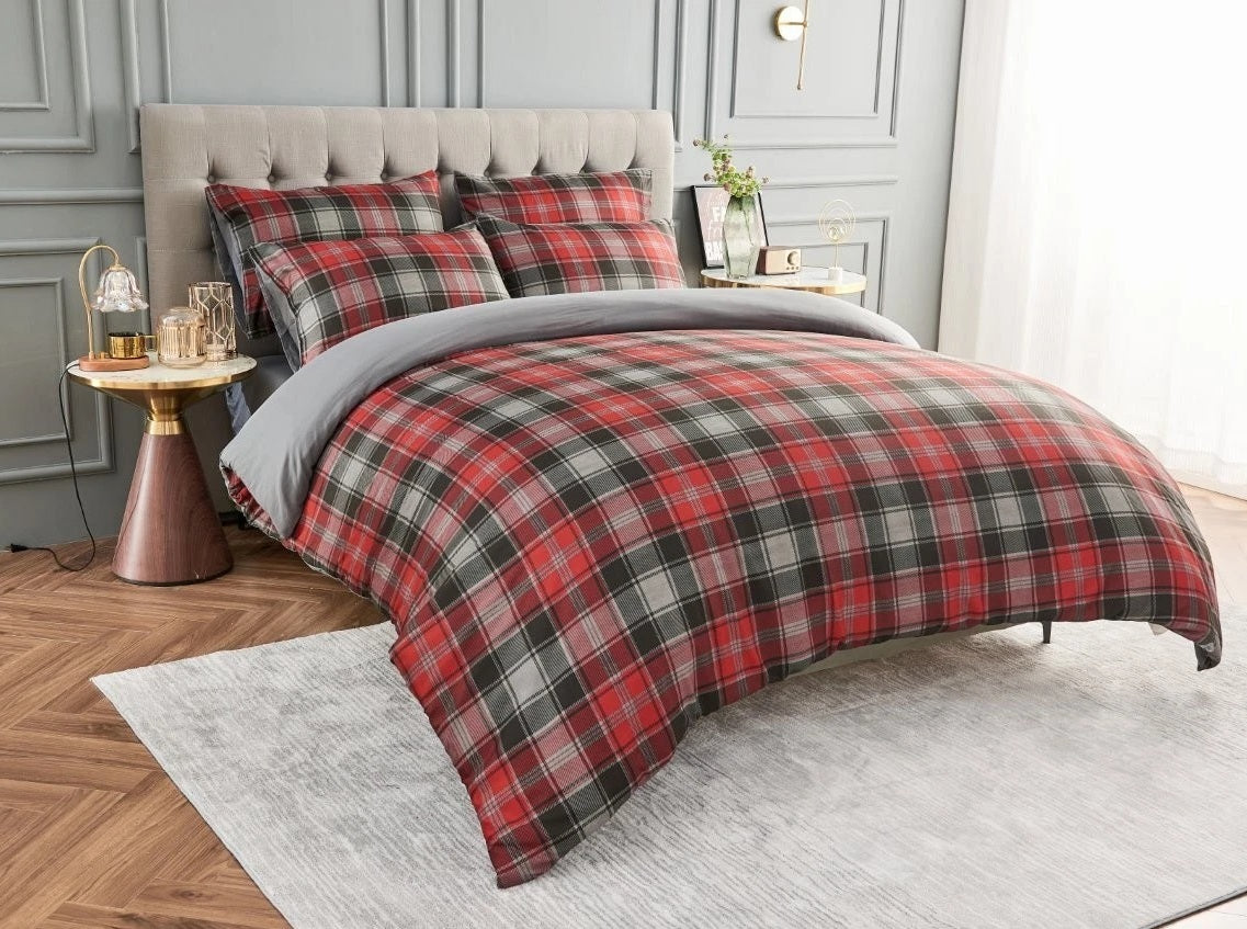 Scottish Tartan Check Duvet Cover Set, King
