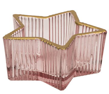 2Pcs Pink Glass Star Design Tealight Holder