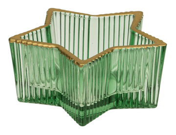 2Pcs Green Glass Star Design Tealight Holder