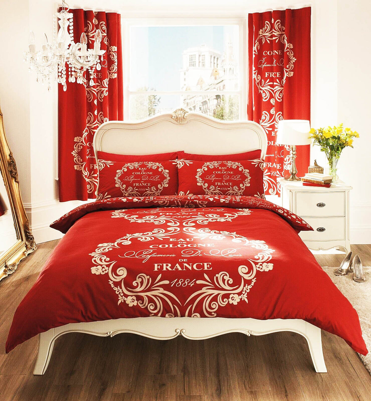 Script Paris Duvet Cover Set, Single, Red