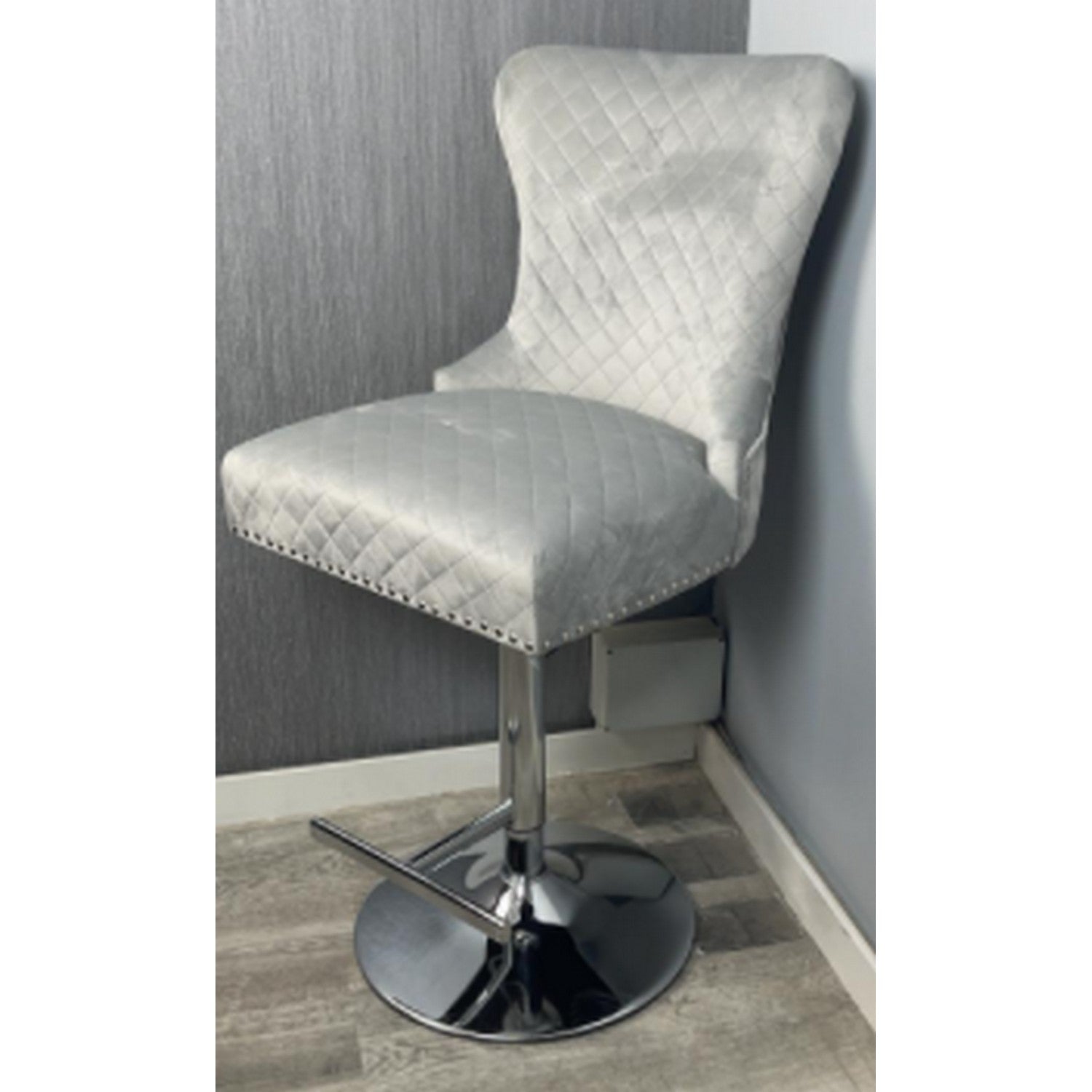 Silver Kitchen Bar Stool Swivel Adjustable Height Chair