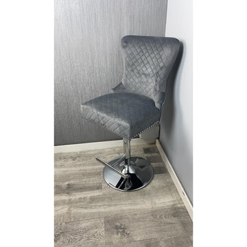 Grey Kitchen Bar Stool Swivel Adjustable Height Chair