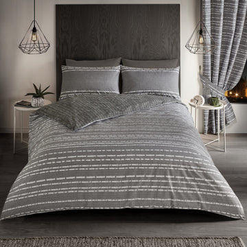 Seb Geo Stripe Double Duvet Cover Bedding Set - Charcoal Grey