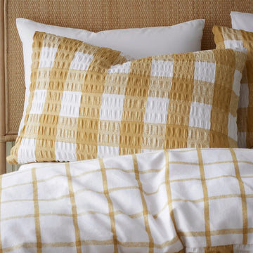 Catherine Lansfield Seersucker Gingham Duvet Cover Set, Double, Caramel Ochre