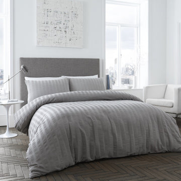 Seersucker Double Duvet Cover Bedding Set - Grey