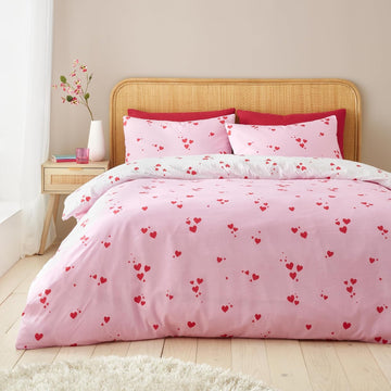Catherine Lansfield Seersucker Heart Duvet Cover Set, Single, White & Red