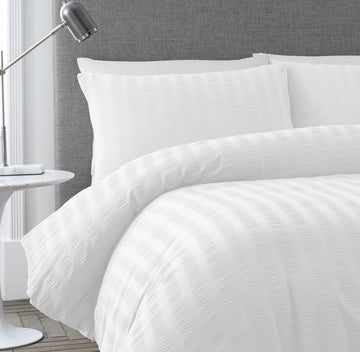 Seersucker King Duvet Cover Bedding Set - White