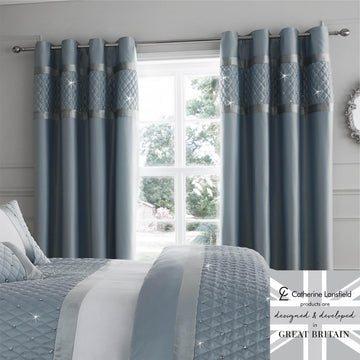 Catherine Lansfield Sequin Cluster Fully Lined Curtains 66x90" - Duck Egg Blue