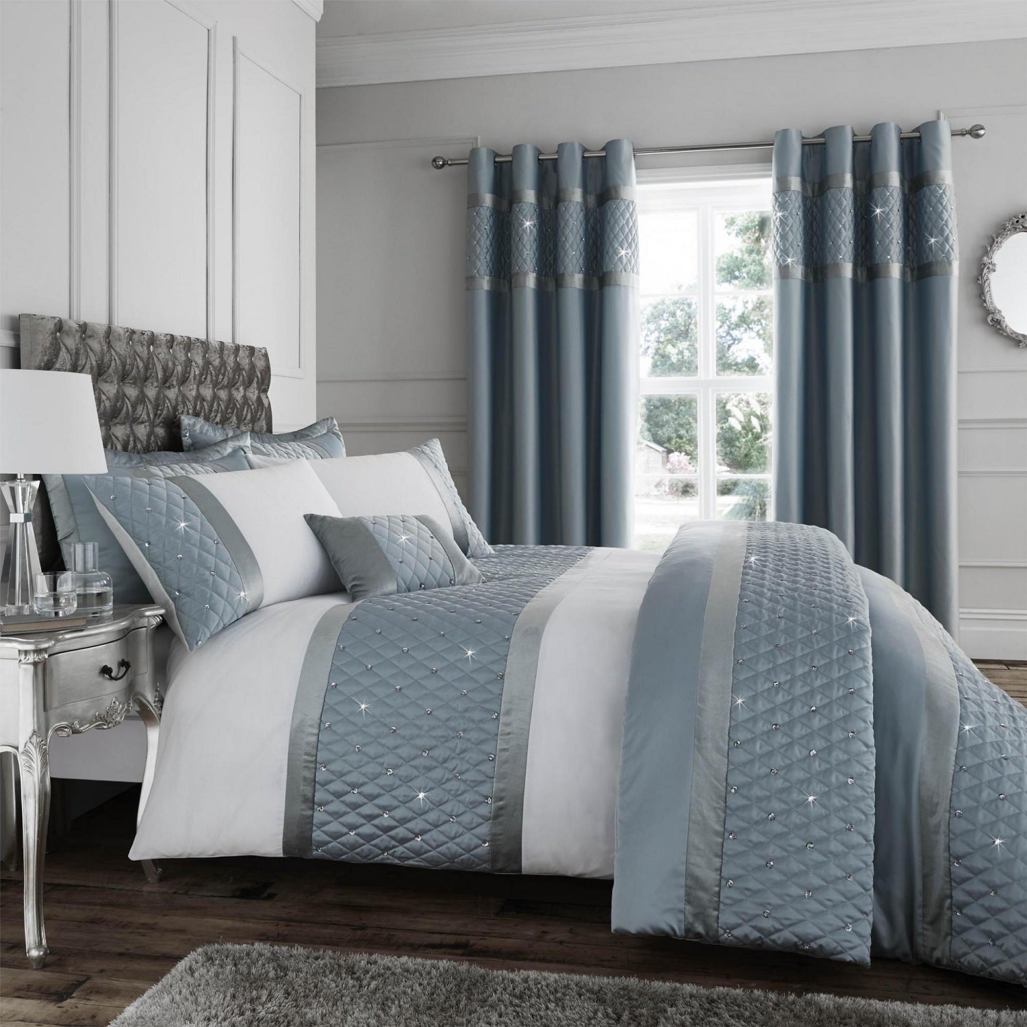 Catherine Lansfield Sequin Cluster Duvet Set, Duckegg Blue, King