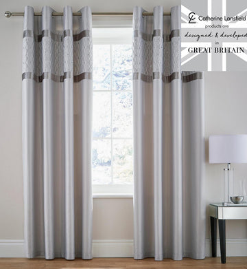 Catherine Lansfield Sequin Cluster Fully Lined Curtains 66x90" - Silver Grey