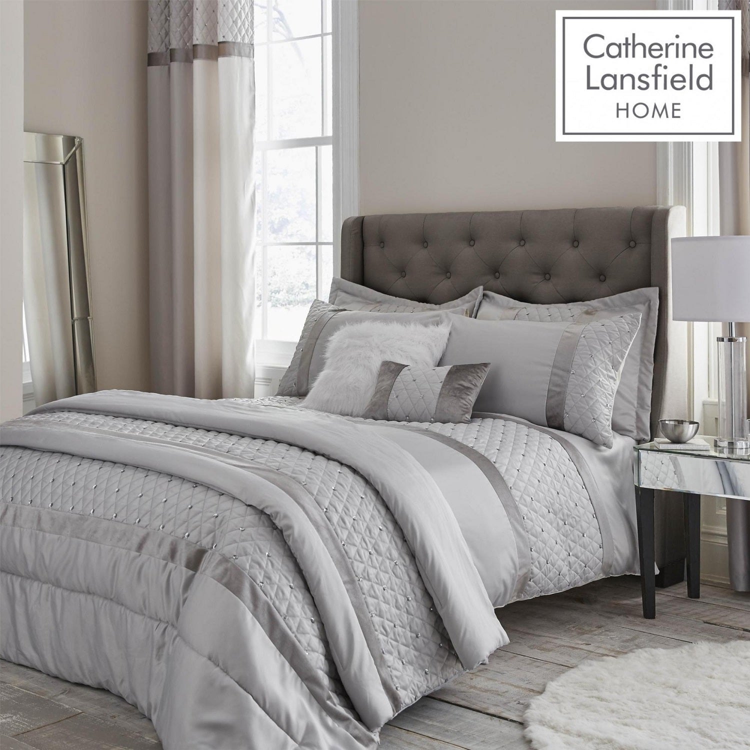 Catherine Lansfield Sequin Cluster Duvet Set, Silver, King