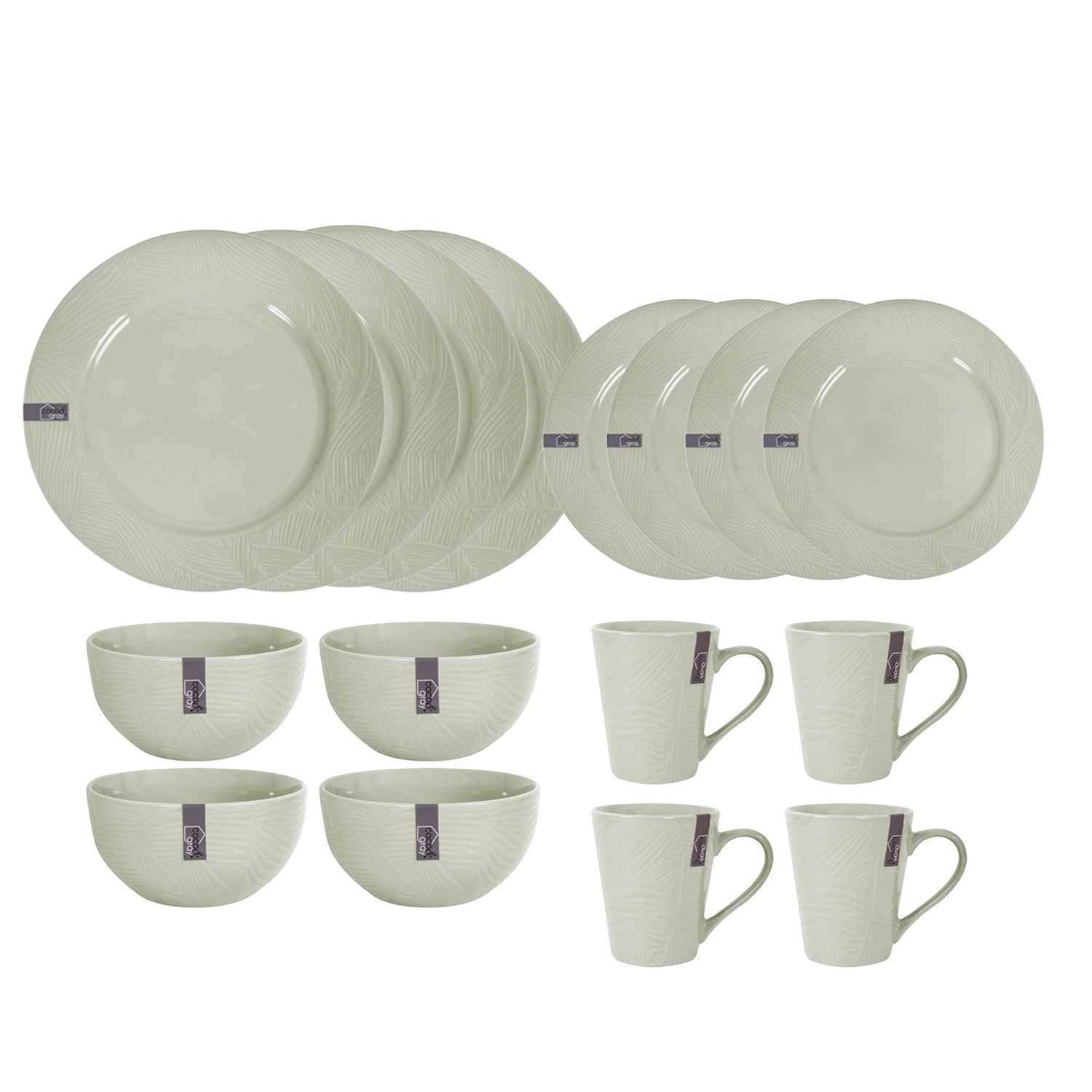 16pc Sage Green Leaf Design Stoneware Tableware Set