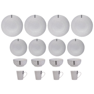 16pcs Stoneware Grey Geometric Tableware Set