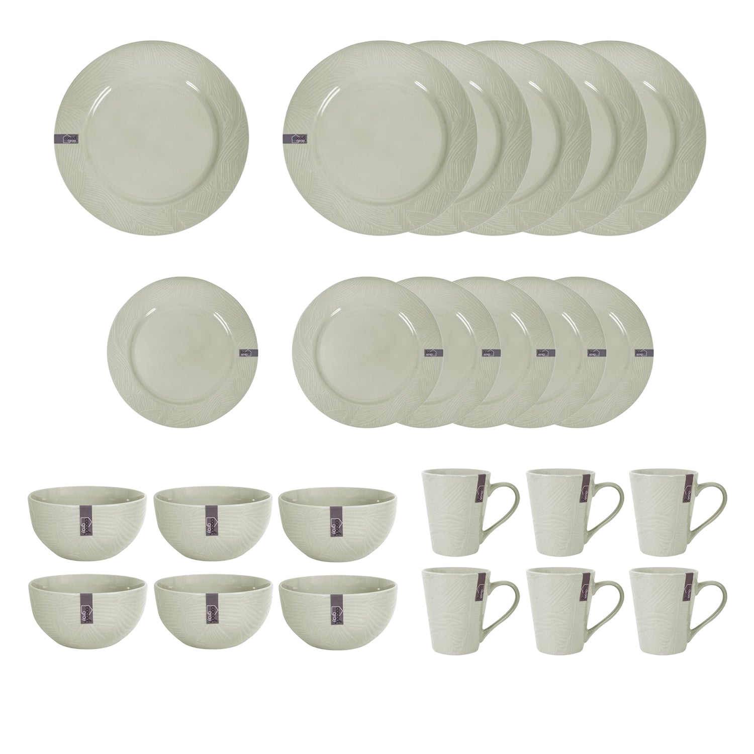 24pc Sage Green Leaf Stoneware Tableware Set