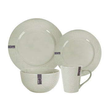 4pcs Stoneware  Green Leaf Dinner Side Plates Bowl & Mug Set