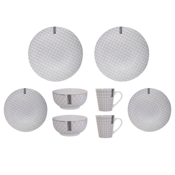 8pcs Stoneware Geometric Dinner Plate Bowl & Mug Set