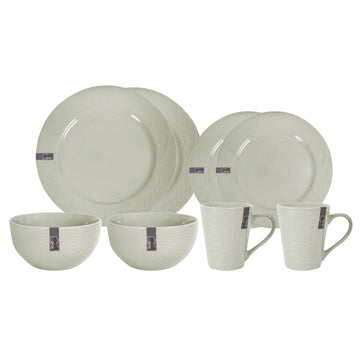 8pcs Stoneware Green Leaf Dinner Side Plate Bowl & Mug  Set