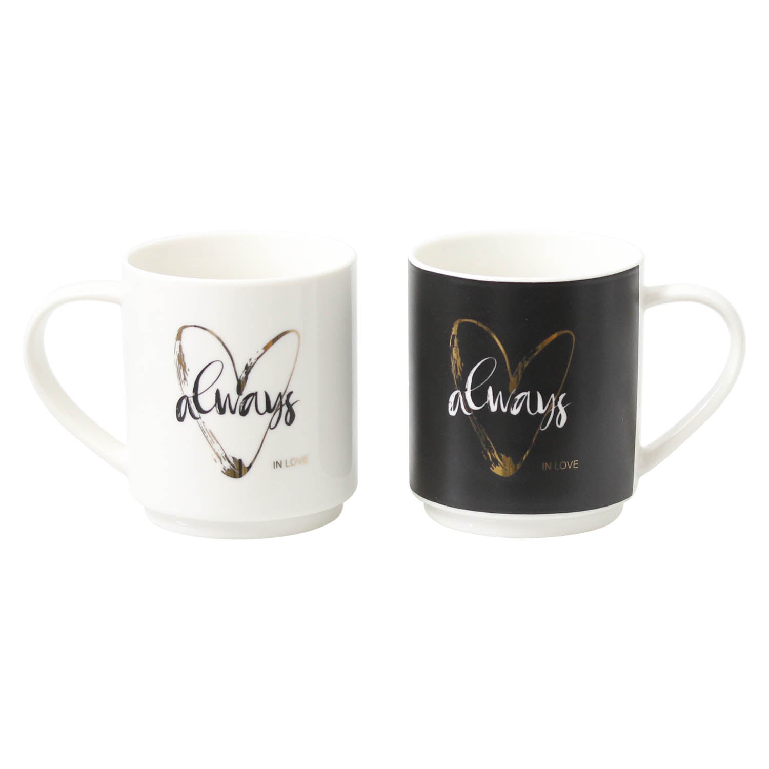 Set of 2 Black White Coffee Lover Mugs