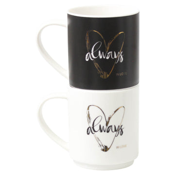 Set of 2 Black White Coffee Lover Mugs