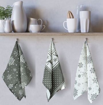 3pk Christmas Noel Kitchen Tea Towel Grey
