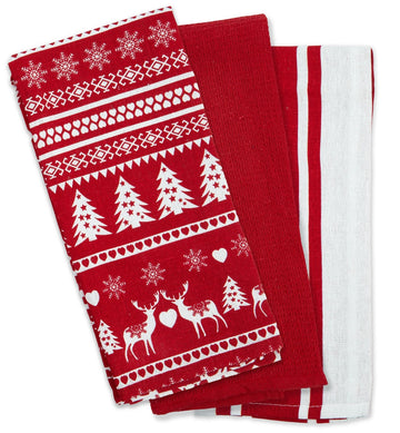 3pk Christmas Noel Kitchen Tea Towel Red