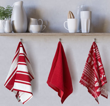 3pk Christmas Noel Kitchen Tea Towel Red