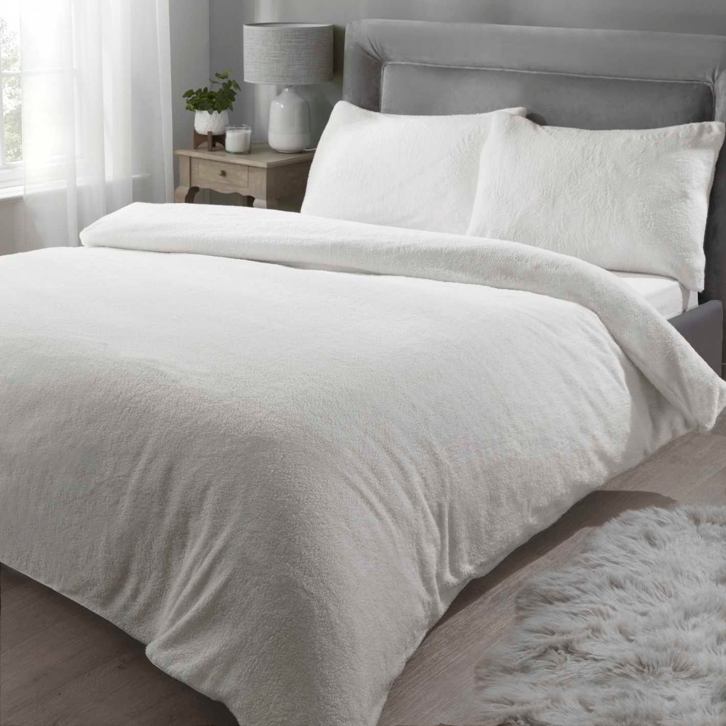 Teddy Fleece Duvet Cover Set Cream King