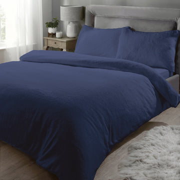 Teddy Fleece Duvet Cover Set Navy Blue Single