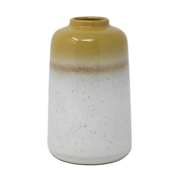 17CM Abstract Mustard White Porcelain Flower Cylinder Vase