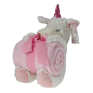 Kids Stuffed Plush Soft Toy Unicorn with Bed Throw