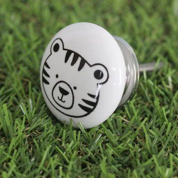 Round Stoneware Baby Tiger Cabinet Door Knob Handle