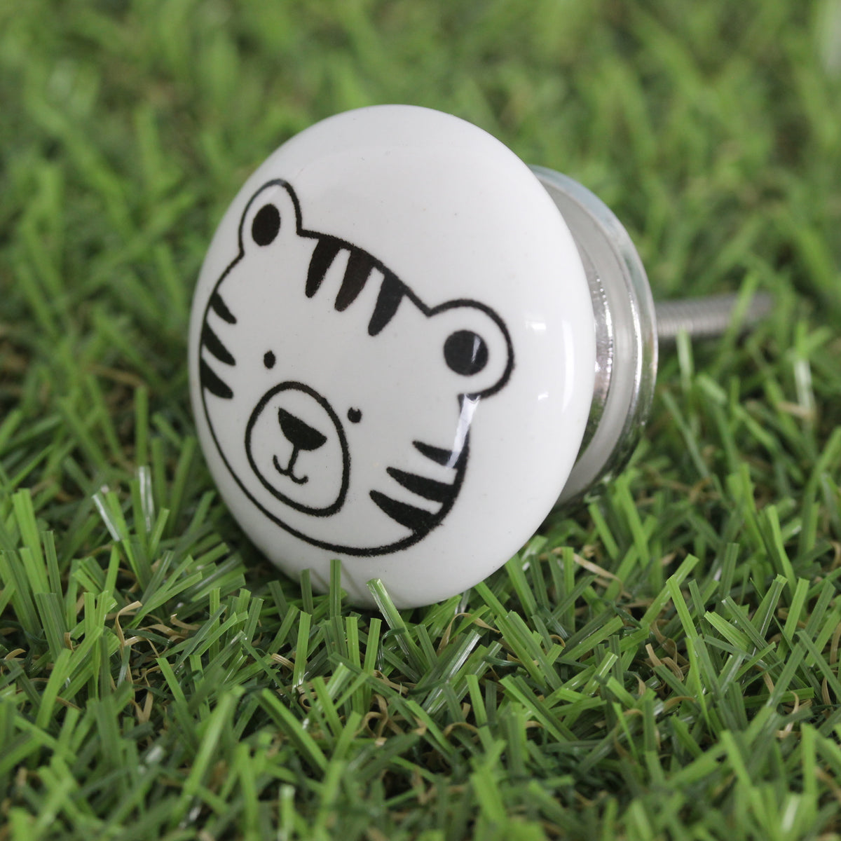 Round Stoneware Baby Tiger Cabinet Door Knob Handle