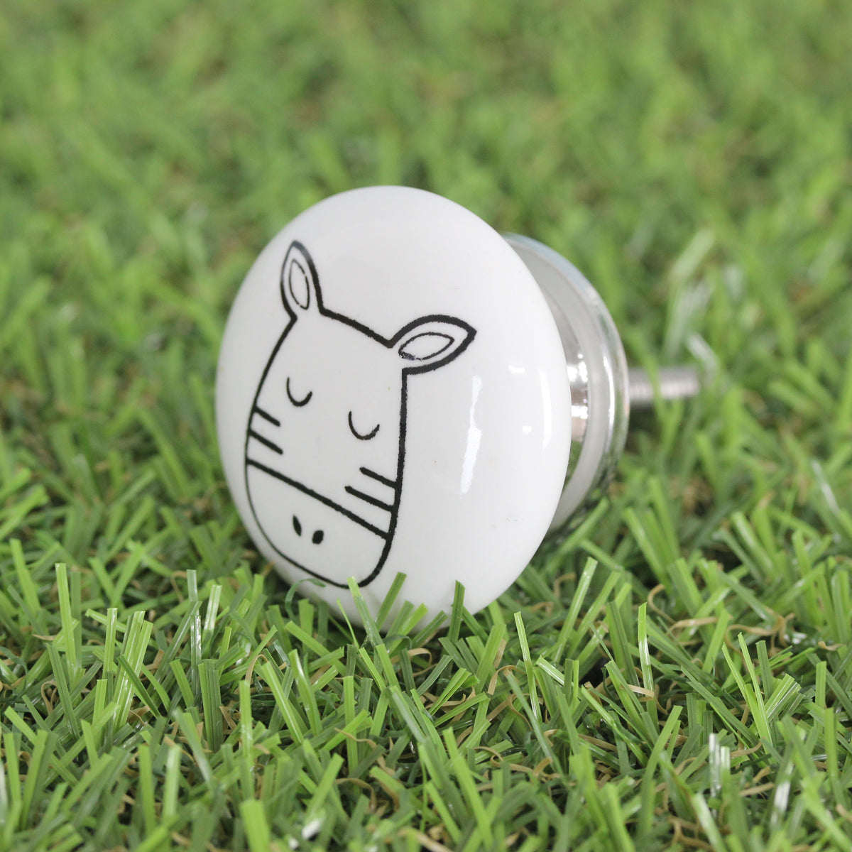 Round Stoneware Baby Zebra Cabinet Door Knob Handle