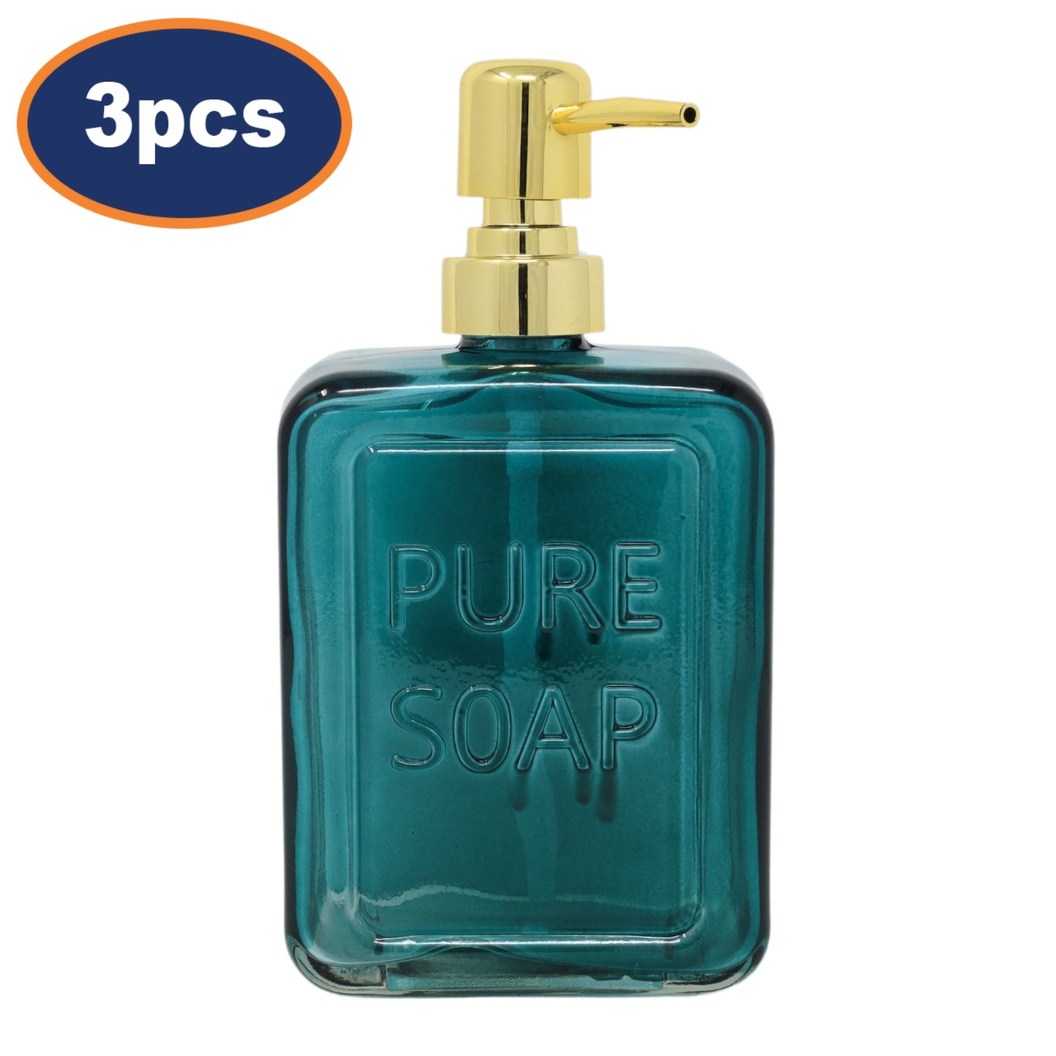 3Pcs Blue Ombre Glass Gold Plated Plastic Pump Lotion Soap Dispensers