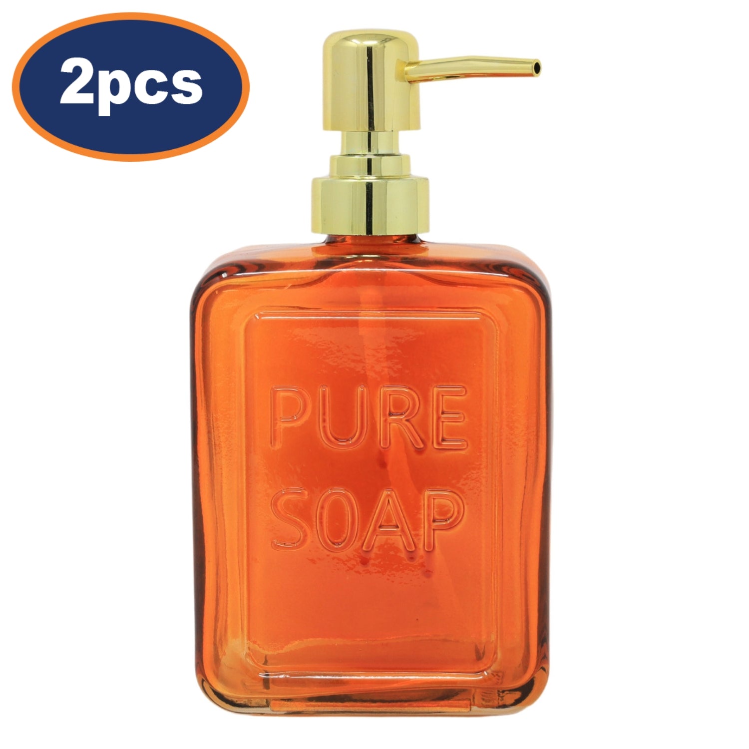 2Pcs Orange Ombre Glass Gold Plated Plastic Pump Lotion Soap Dispensers